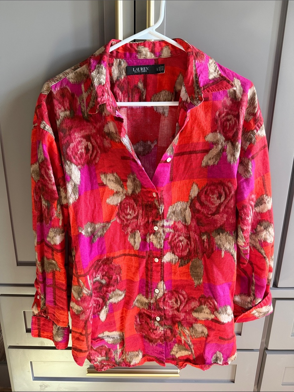 Lauren Ralph Lauren Red and Pink Floral Button-Down Shirt